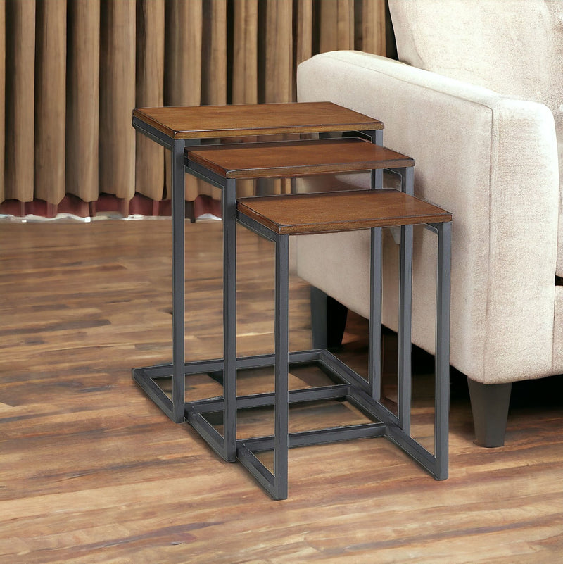 Manufactured Wood Rectangular End Table - Black And Brown
