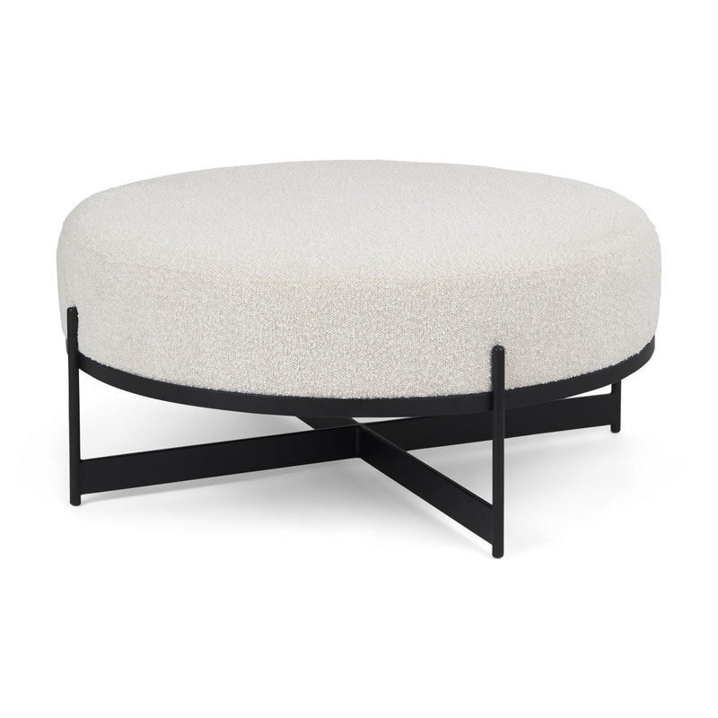 Fabric Round Pouf Ottoman (730854) - Cream / Black