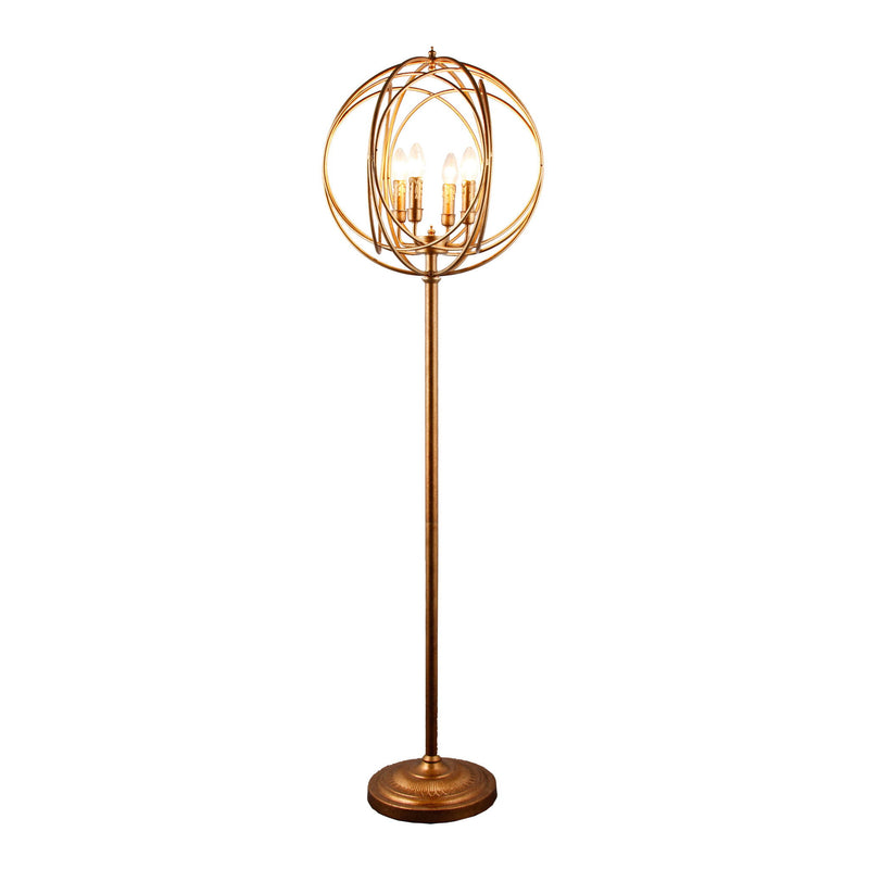 Four Light Floor Lamp With Modern Gold Geometric Globe Shade - Gold