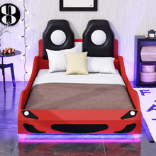 Load image into Gallery viewer, Race Car Shaped Platform Bed With LED And Upholstered Backrest In
