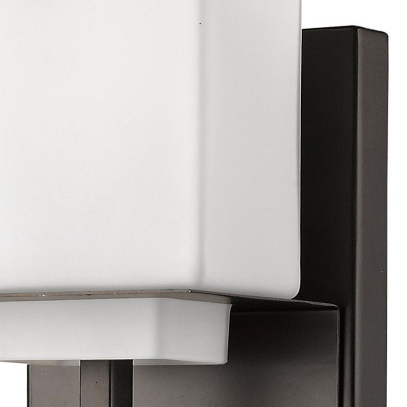 One Light White Glass Wall Sconce - Bronze
