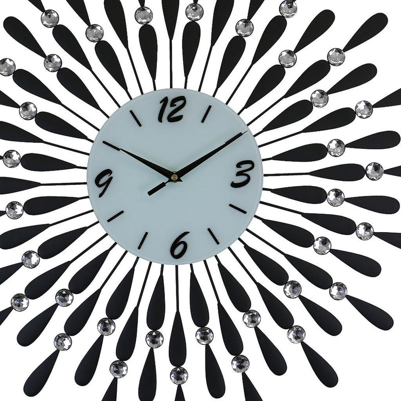 Silent Analog Starburst Wall Clock - Black / White / Silver