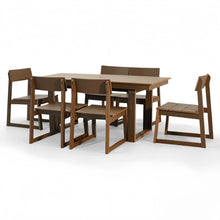 Load image into Gallery viewer, 7 Piece Outdoor Dining Set For 6, Table With Umbrella Hole &amp; 6 Armless Chairs For Backyard - Brown
