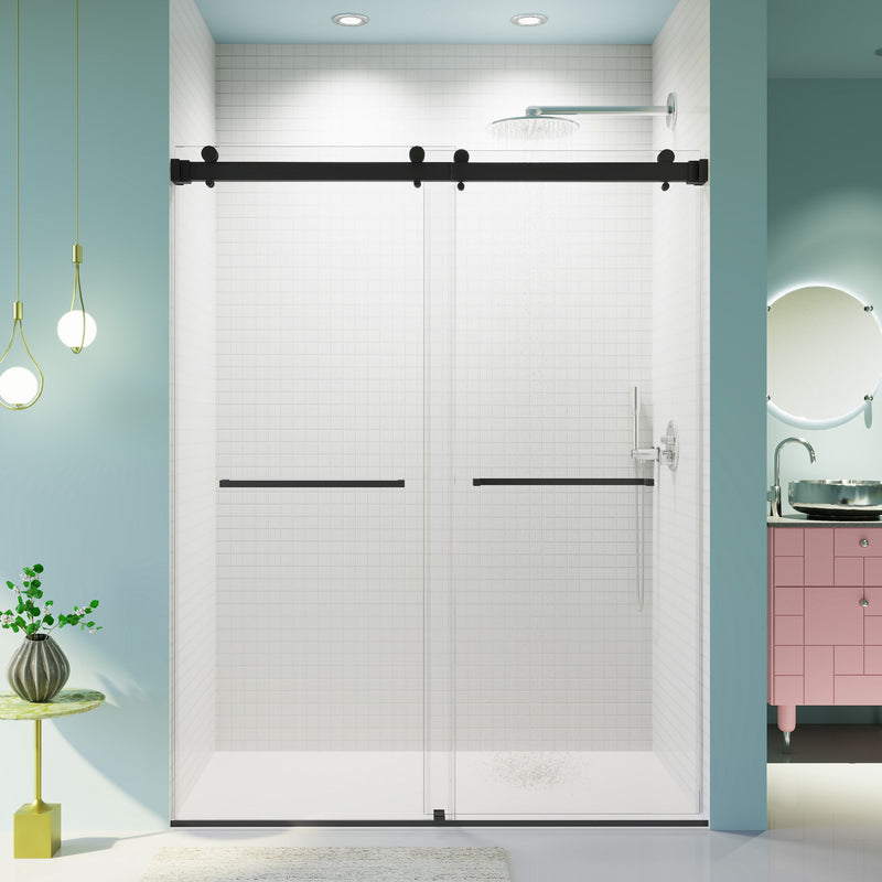 Frameless Double Sliding Shower Door In, Thick Tempered Glass, Reversible Installation