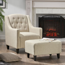 Load image into Gallery viewer, Elegant Upholstered Armchair With Ottoman Set - Beige
