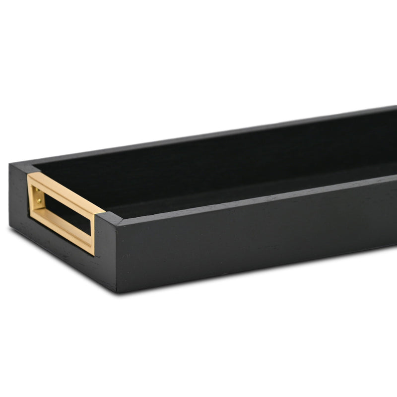 24" Solid Wood Handmade Vanity Tray With Handles - Black