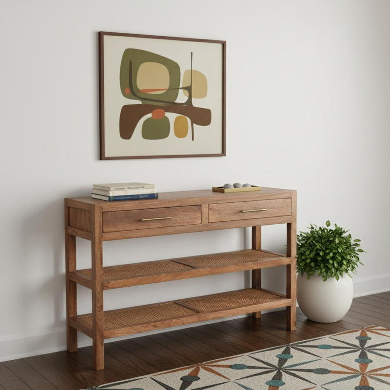Solid Wood Solid Console Table With Shelf With Two Drawers (719171) - Brown