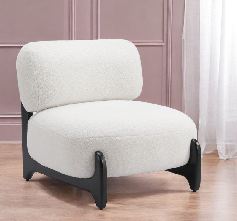 30" Sherpa And Upholstered Side Chair - White / Black