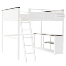 Load image into Gallery viewer, Queen Size Loft Bed With Desk, Open Shelf, Storage Box And USB Charging Station - White
