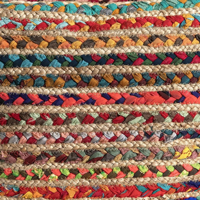 Braided Jute Polyester Striped Pouf Ottoman - Rainbow