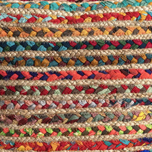 Load image into Gallery viewer, Braided Jute Polyester Striped Pouf Ottoman - Rainbow
