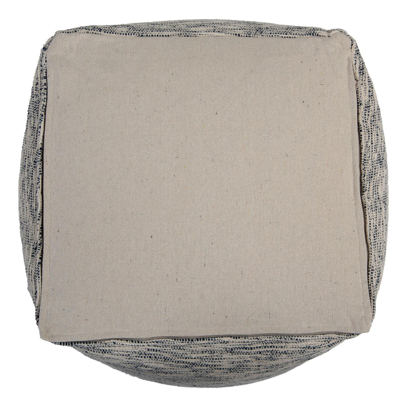 Cotton Blend Striped Cube Pouf Ottoman - Blue And Ivory