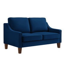 Load image into Gallery viewer, Modern Loveseat sofa for Living Room, Upholstered Velvet Small Couch with Wooden Legs for Livingroom Bedroom, Navy
