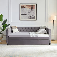 Load image into Gallery viewer, Sofa bed with wheels, upgraded velvet upholstered sofa bed, with Button and Copper Nail on Square Arms,bedroom living room furniture (gray,full,82.75&quot;x58&quot;x30.75&quot;)
