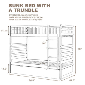 Orisfur. Twin Bunk Beds for Kids with Safety Rail and Movable Trundle bed