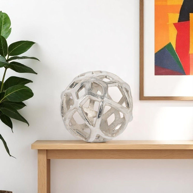 Geo Orb Tabletop Sculpture - Silver