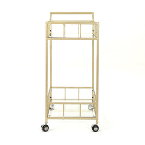 Modern Metal And Glass Bar Cart With Rolling Casters - Gold