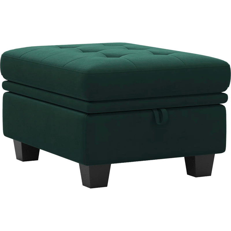 Velvet Tufted Storage Ottoman (714388) - Green / Black