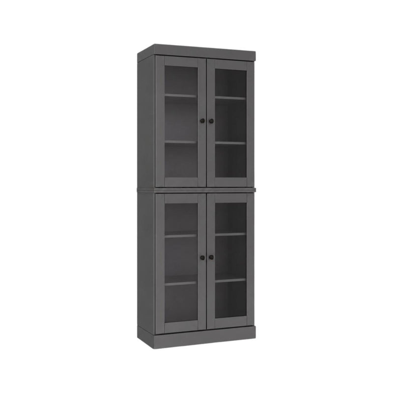 Solid Wood Adjustable Six Tier Library Bookcase With Four Doors (745690) - Gray