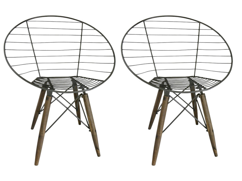 Metal Partially Open Back Dining Arm Chairs (Set of 2) - Gray / Brown