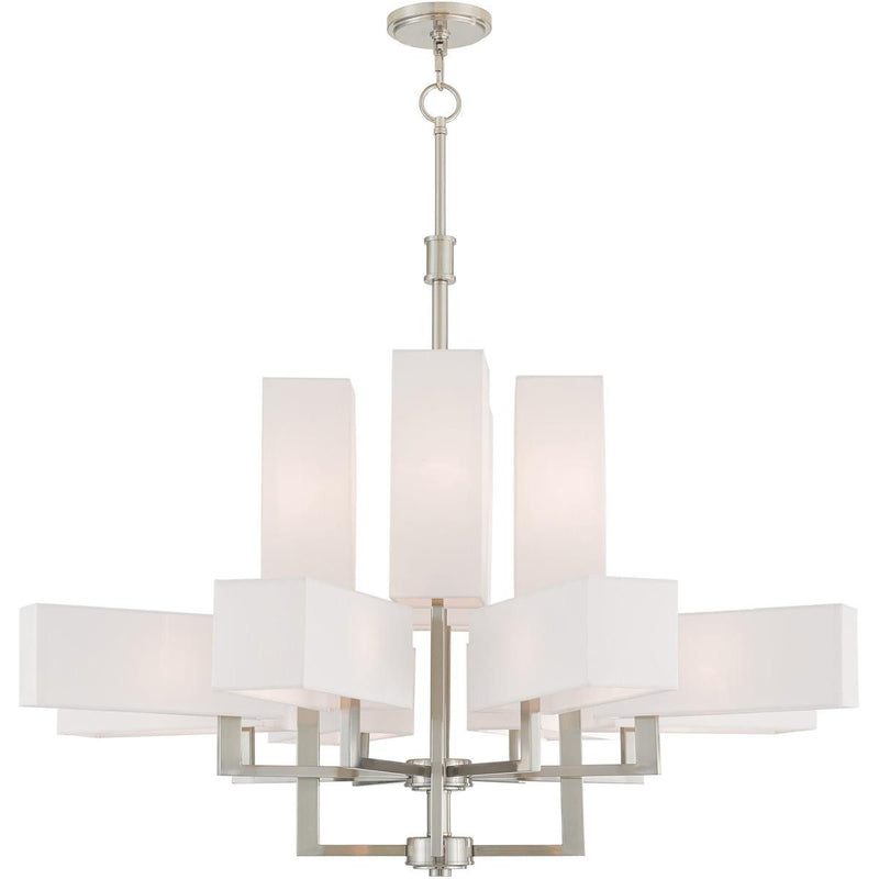 41" Twelve Light Dimmable Chandelier With Shades - Nickel