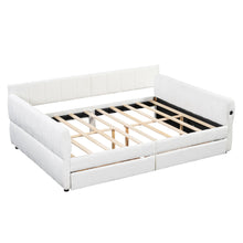 Load image into Gallery viewer, Queen Upholstered Platform Bed With USB Charging And 2 Storage Drawers - White
