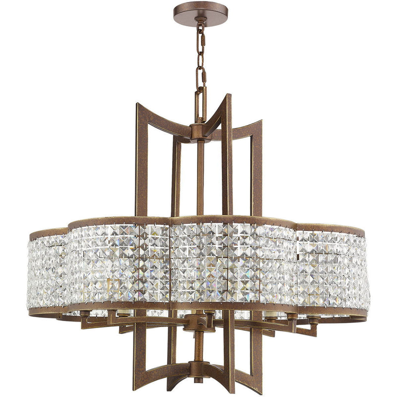 27" Eight Light Metal Dimmable Chandelier With Shades - Bronze / Clear