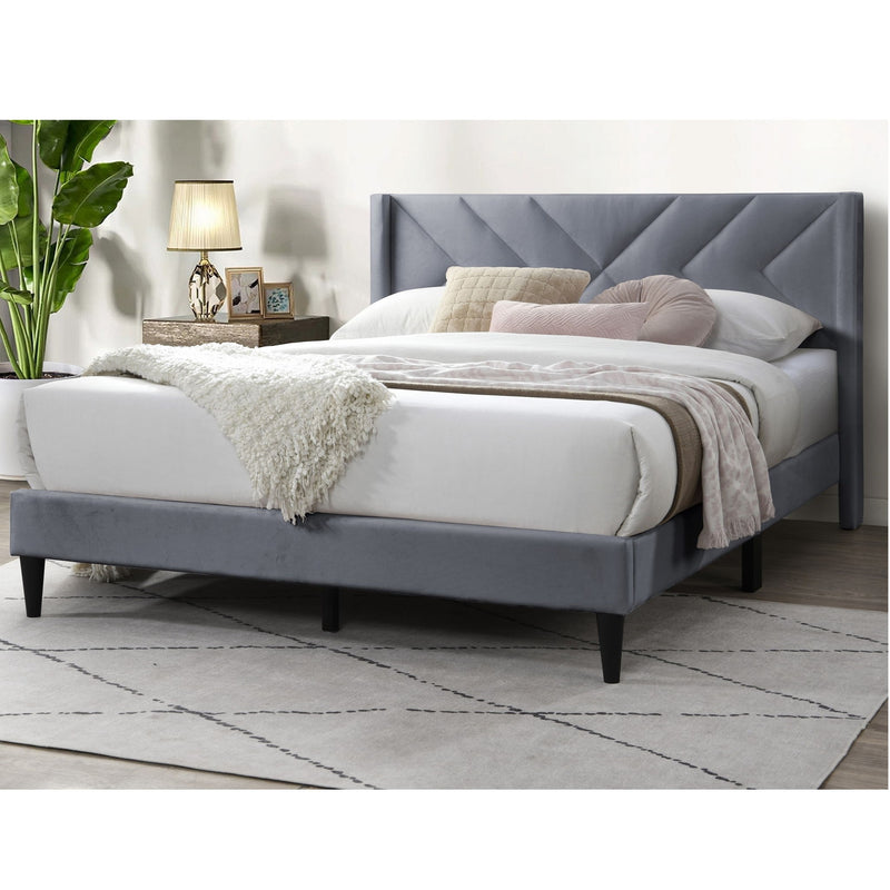 Elegant Bed With Upholstered Headboard, Platform Base