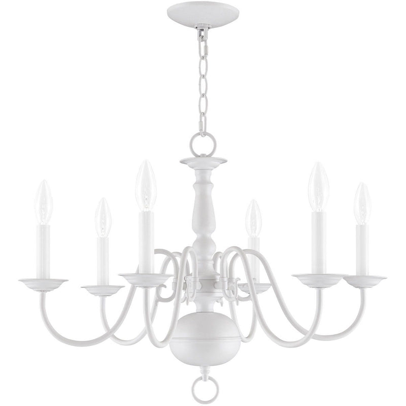 Six Light Dimmable Chandelier With Shades - White