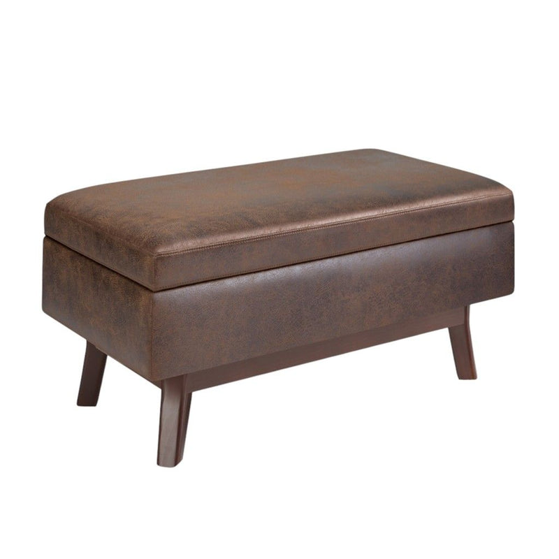 Cocktail Leather Ottoman With Storage - Brown