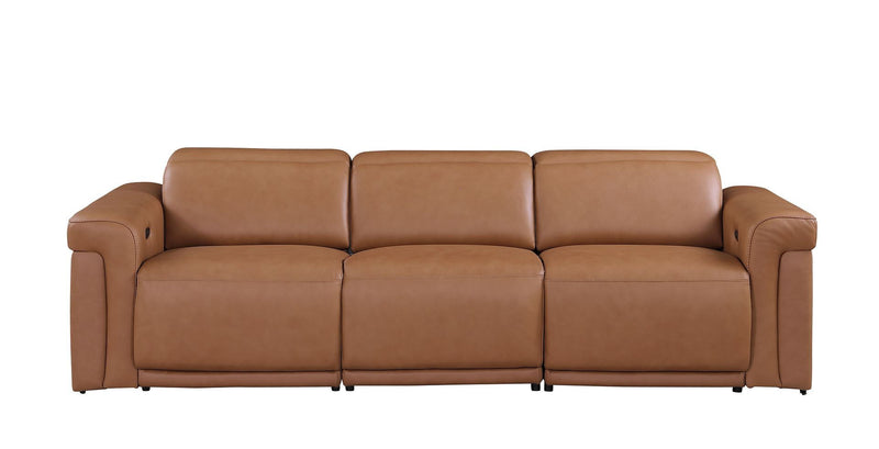 Top Grain Leather Reclining Metal USB Sofa (720429) - Chestnut