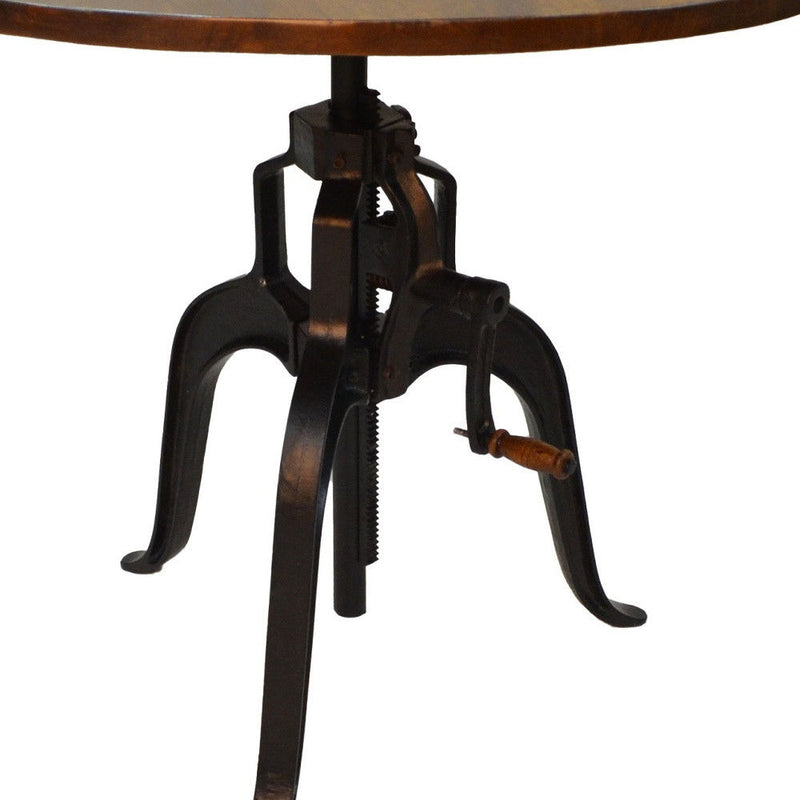 Adjustable Height And Solid Wood And Iron Pedestal Base Round Top Dining Table - Chestnut