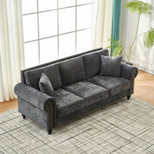 Load image into Gallery viewer, 3 Seater Sofa With Tufted Upholstery, Rolled Arms, Nailhead Trim
