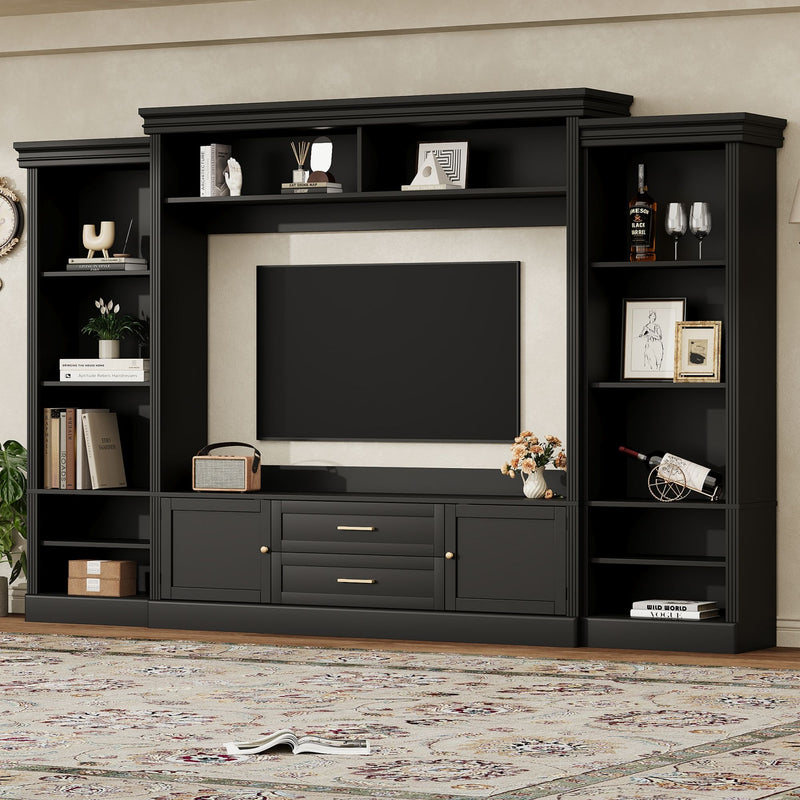 Elegant Entertainment Center Wall Unit With Bookshelves