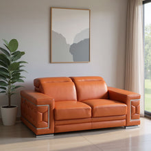 Load image into Gallery viewer, Genuine Leather Love Seat - Camel / Silver
