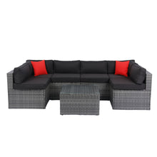 Load image into Gallery viewer, 5 Pieces Rattan Sectional Outdoor Furniture Cushioned U Sof Set With 2 Pillow - Gray / Black
