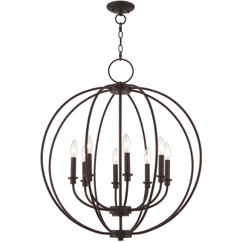 Eight Light Metal Dimmable Chandelier With Shades - Bronze