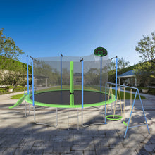 Load image into Gallery viewer, 14Ft Trampoline With Slide And Swings, Astm Approved Large Recreational Trampoline With Basketball Hoop And Ladder, Outdoor Backyard Trampoline With Net, Capacity For Kids And Adults - Green / Blue

