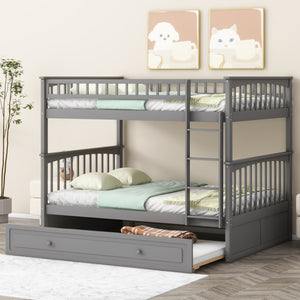 Full over Full Bunk Bed with Twin Size Trundle, Convertible Beds, Gray