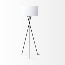 Load image into Gallery viewer, Tripod Floor Lamp With White Fabric Drum Shade - Black
