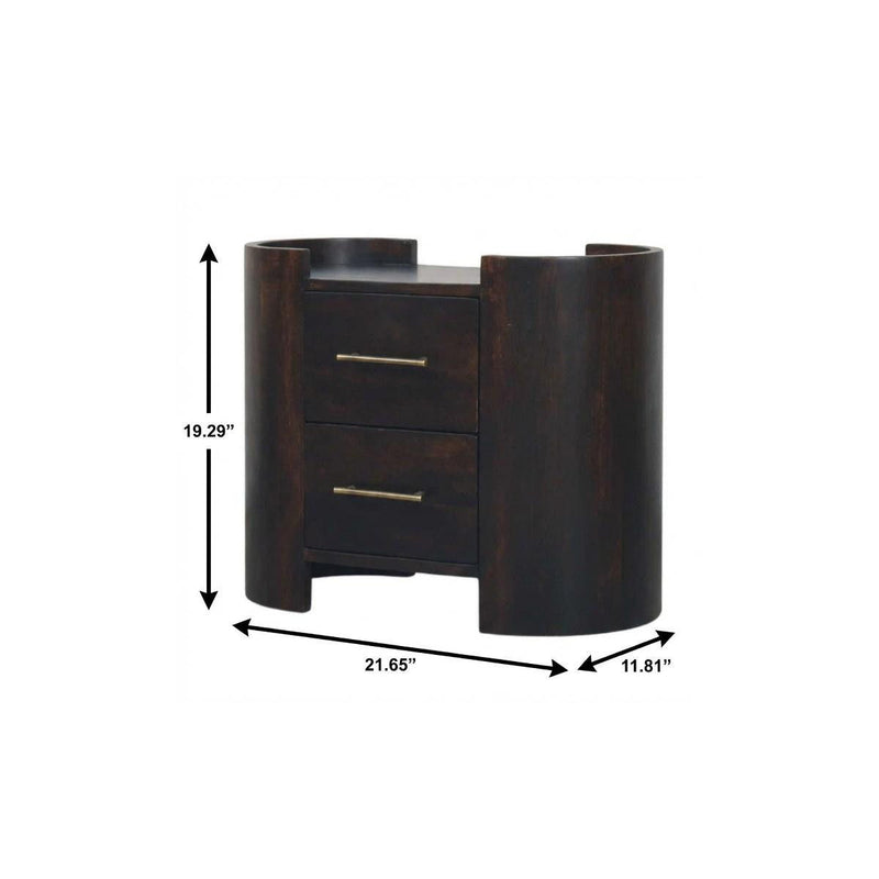 19" Solid Wood Round Two Drawer Nightstand - Mocha