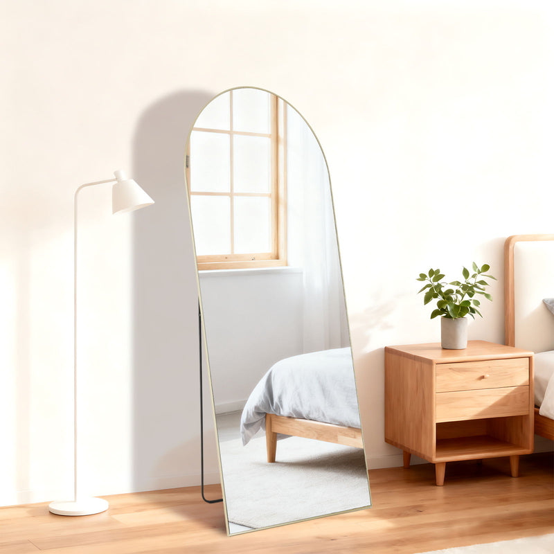 56" Aluminum Arch Freestanding Framed Standing Mirror - Gold
