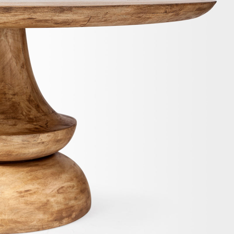 60" Rounded Solid Wood Pedestal Base Dining Room Table - Natural