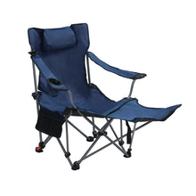 Load image into Gallery viewer, Outdoor Camping Chairs Folding Portable Adjustable Reclining Chair With Side Pockets &amp; Cup Holder - Dark Blue
