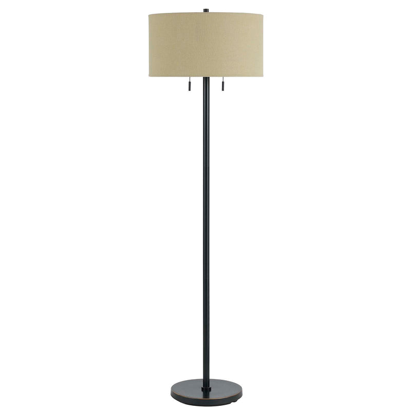 Two Light Traditional Shaped Floor Lamp With Brown Rectangular Shade - Bronze