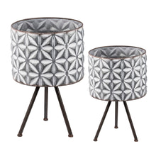 Load image into Gallery viewer, Metal Planter Stand, Round Galvanized Farmhouse Planter (Set of 2) - Gray
