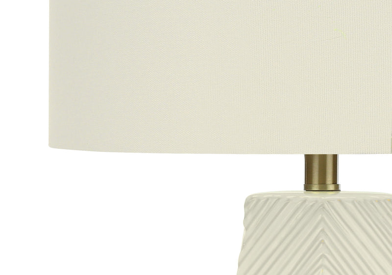 Ceramic Geometric Table Lamp With Ivory Drum Shade - White