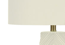 Load image into Gallery viewer, Ceramic Geometric Table Lamp With Ivory Drum Shade - White
