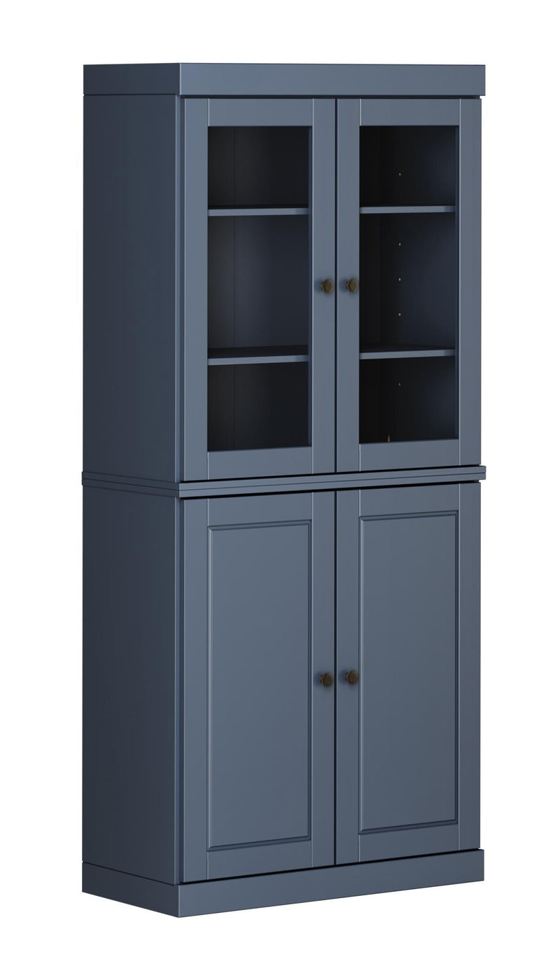 Solid Wood Adjustable Six Tier Library Bookcase With Four Doors (751525) - French Blue