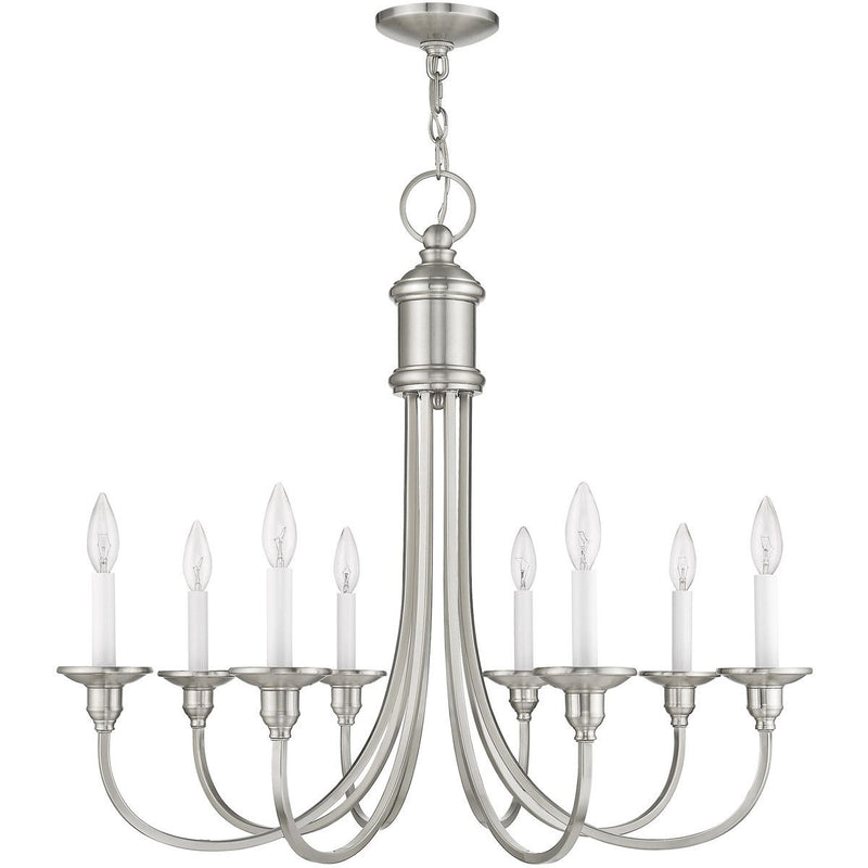 27" Eight Light Dimmable Chandelier With Shades - Nickel